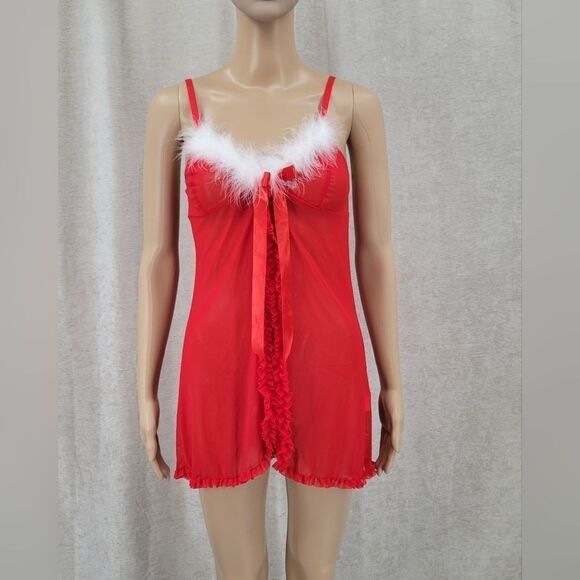 AVID Love Christmas Inspired Red Babydoll Negligee chemsie Lingerie - Picture 2 of 10